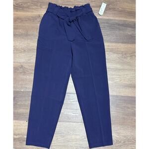 Nine.Eight Women’s Cropped Paper Bag Waist Pants Pull On XS Navy Blue
